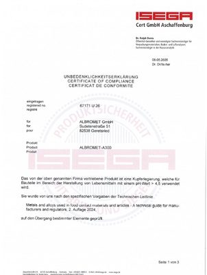 Screenshot Zertifikat ISEGA für A300 DE